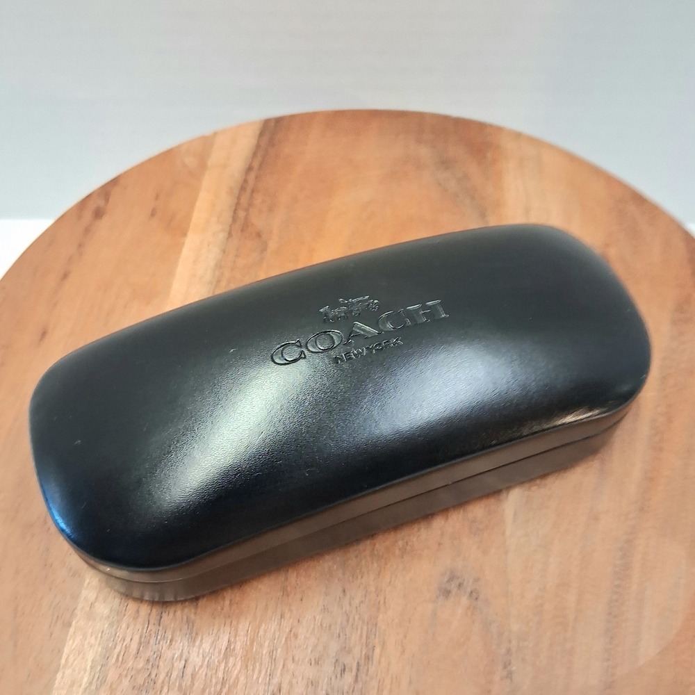 Coach New York Black Leather Hard Shell Clamshell Case Sunglasses Eyewear Case